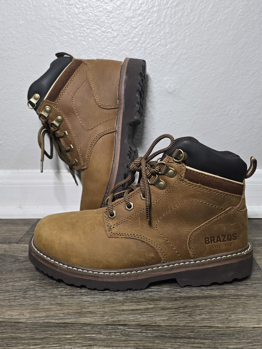 Brazos Women’s 7.5B Steel Toe Leather Work Boots Brown EH Safety
